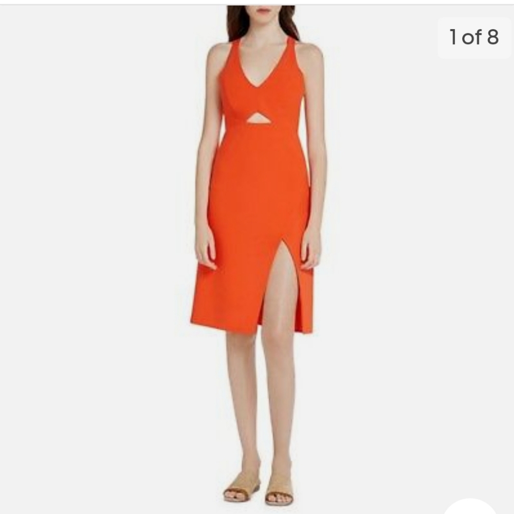Halston Heritage Coral Cutout Faux Wrap Sleeveless V-neck Dress Size 4